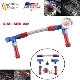 2bebetter Auto-parts Fuh012-bl-rd Fpr007-rd-z For Holley Carburetor 4150 Pressure Gauge An8 Braided Dual Feed Carb Fuel Line