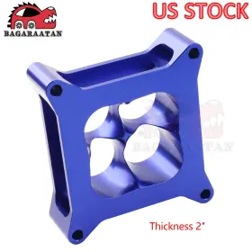 Bagaraatan Tbp027-bl 2 Inch Aluminum 4150 Cnc Machined Carburetor Spacer Square Bore 4 Port - Blue New Us