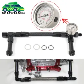 Tc001133-bk-zh Bartoo An8 Braided Dual Feed Carb Fuel Line Pressure Gauge For Holley Carburetor 4150