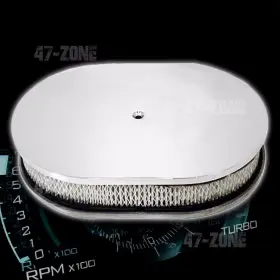 Cfr Performance Hz-6020-c Aluminum 12 Inch Oval Air Cleaner Smooth Fits 5-1/8 Carburetor Neck - Chrome