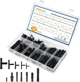 Dorexlon 658370834260 105pcs Automotive Vacuum Connector Assortment 1/8 Inch 3/16 1/4 5/16 Black