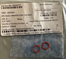 Kawasaki 16029-004 Qty 2 New Oem Washer Float Valve Seat Kx60 Kx65