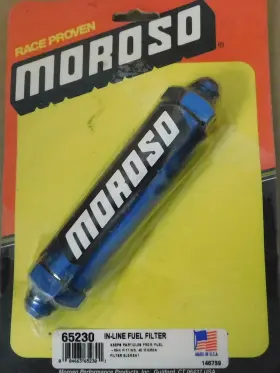 Moroso 65230 Inline Fuel Filter -8an In/out Blue Aluminum 40 Micron 6.5 Long