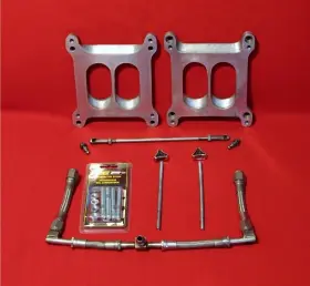 Offenhauser 5880 2x4 Dual Quad Carburetor Spacer Adaptors With Fuel Lines And More