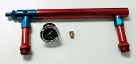Pirate Mfg Hr0285 Aluminum Holley 4150 Double Pumper Fuel Line Log Red Blue Anodize With Black Gauge