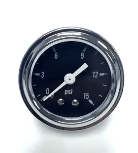 Pirate Mfg Ss5715 0-15 Psi Fuel Pressure Gauge 1.5 Inch Black Face Chrome Trim