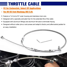 Pqy Top88-tcb03 New 24 Inch Universal Throttle Cable Stainless Steel Fits Ford Gm Mustang 302 5.0