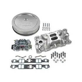 03-0077 Summit Racing Sbc Chevy 350 Edelbrock 2701 Intake With Gaskets 600cfm 1406 And Air Cleaner Combo