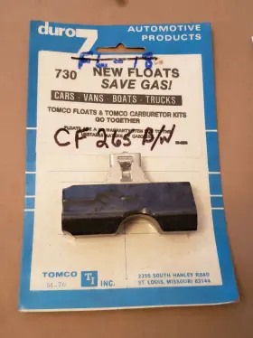 Tomco Cf265 Duro 7 Carburetor Float 730 Ford Venturi 2-bbl Nitrophyl
