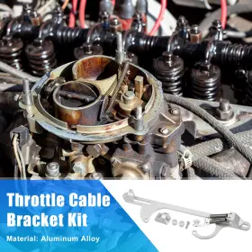 X Autohaux 634149287741 1 Set Throttle Cable Bracket Kit For 4150 4160 Series Carburetor Silver Tone