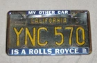 My Other Car Is Rolls-royce License Tag Frame Nos! Bentley Gm Chevy Ford Vw Used. Price: $75.00.